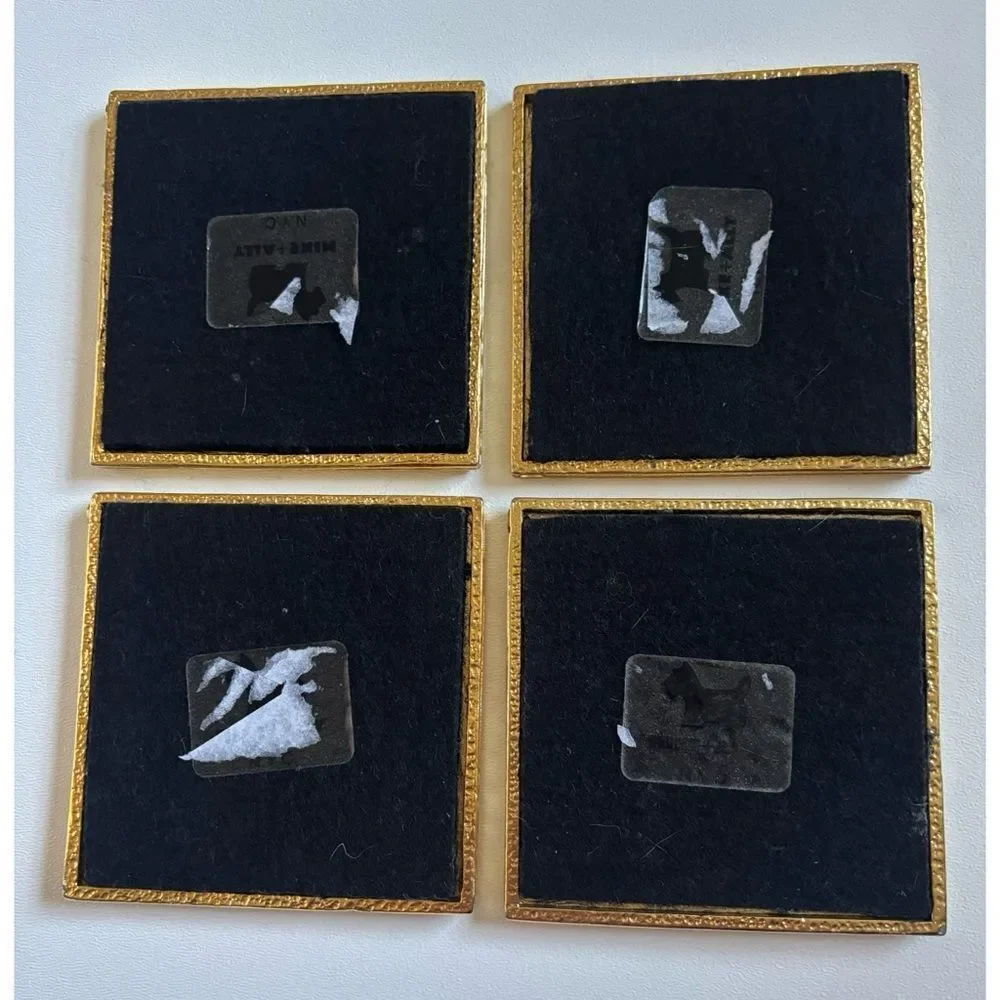 Vintage Mike+ Ally Glazed Elegant Gold and Black Coaster Set of 4